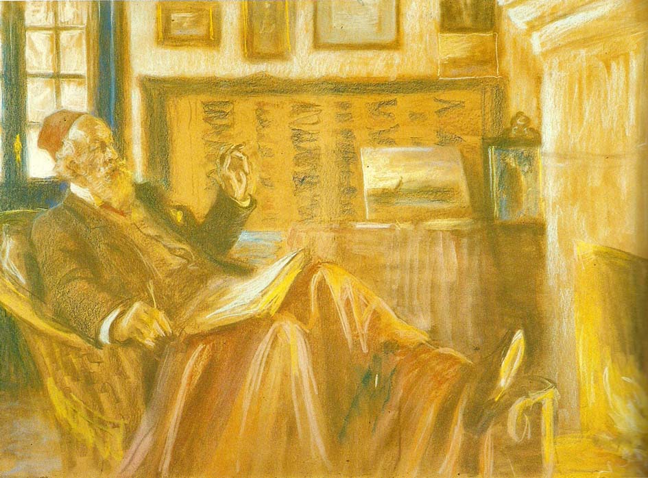 Peter Severin Kroyer ved kaminilden, portrat af holger drachmann